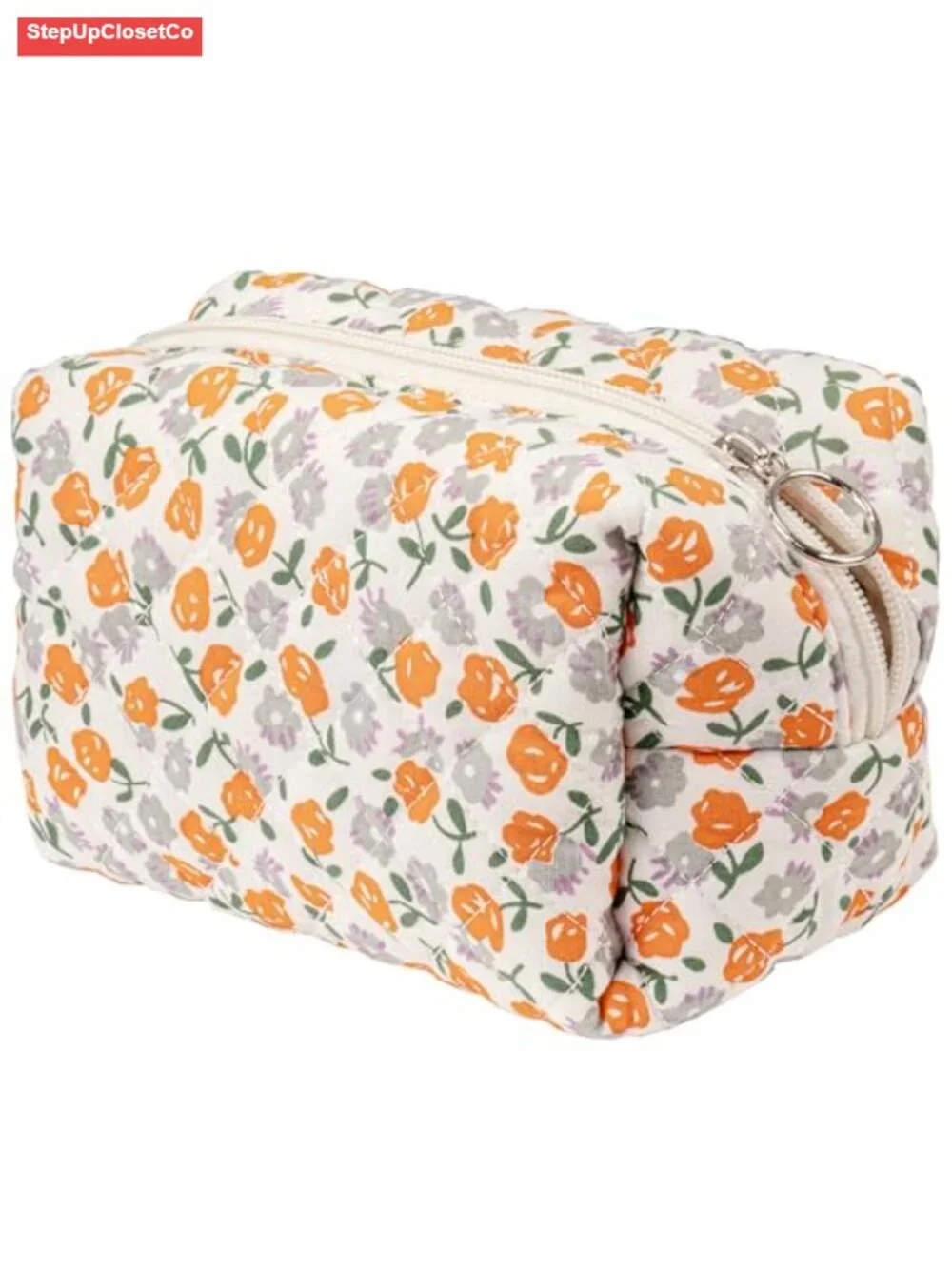 Floral Quilted Cotton Makeup Bag Travel Toiletry Organizer Pouch